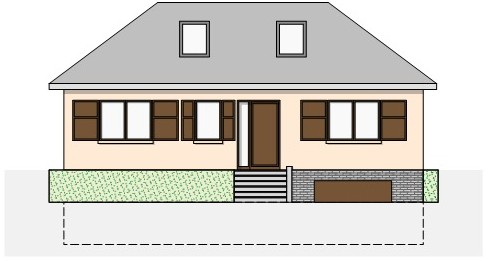 Einfamilienhaus 1, Bungalow - Beheiztes Dach - rechteckiger Grundriss