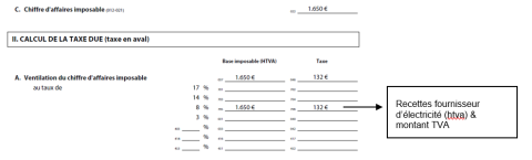 Capture d'écran de déclaration annuelle de la taxe sur la valeur ajoutée avec annotations