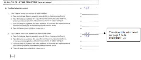 Déclaration annuelle de la TVA -3. calcul de la taxe deductible